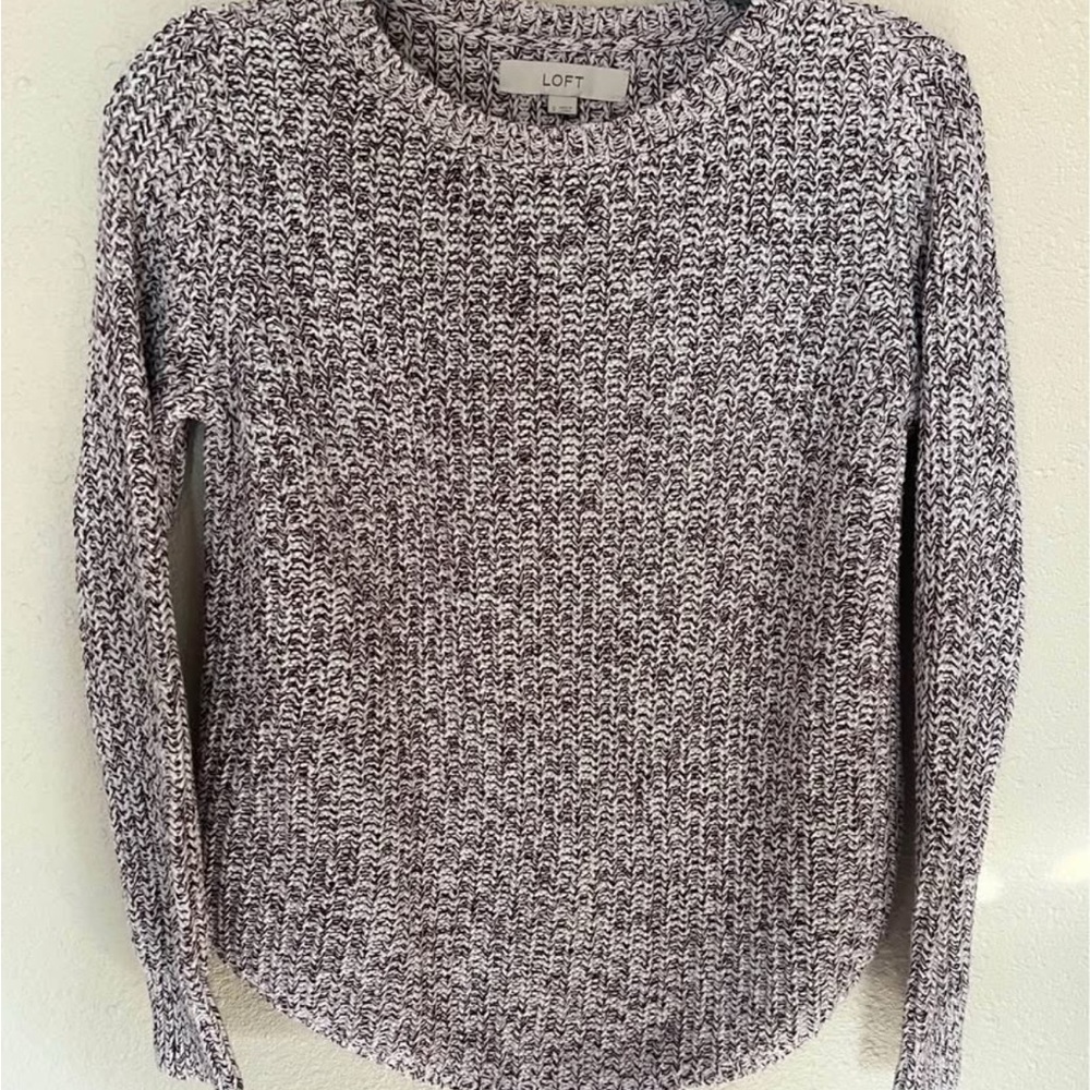 LOFT Cream and Brown Knit Sweater